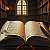 Post: The images depict a series of open books, each illuminated by flickering candlelight in dimly lit...